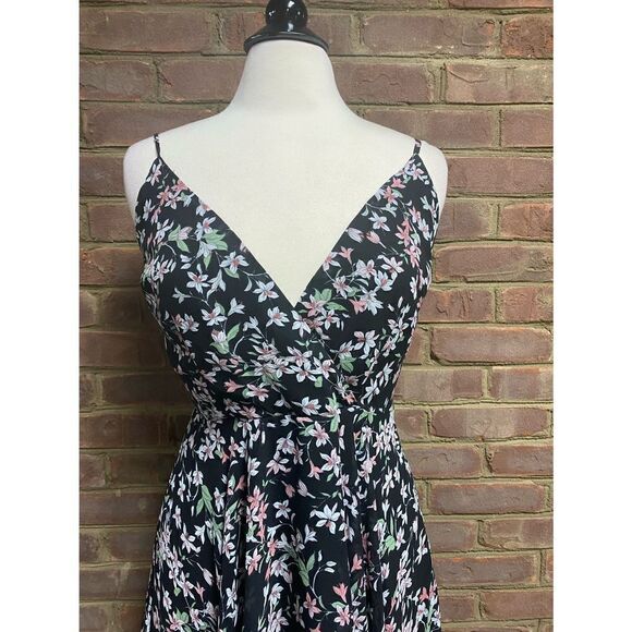 Fanco Black Floral Spaghetti Strap Asymmetrical Dress Size Medium NWT - Picture 3 of 9